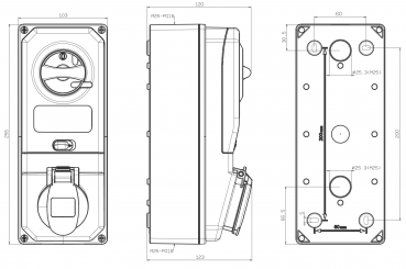 Preview: CEE Schaltersteckdose 5x16A IP44 inkl. Sicherung mit Interlock abschaltbar